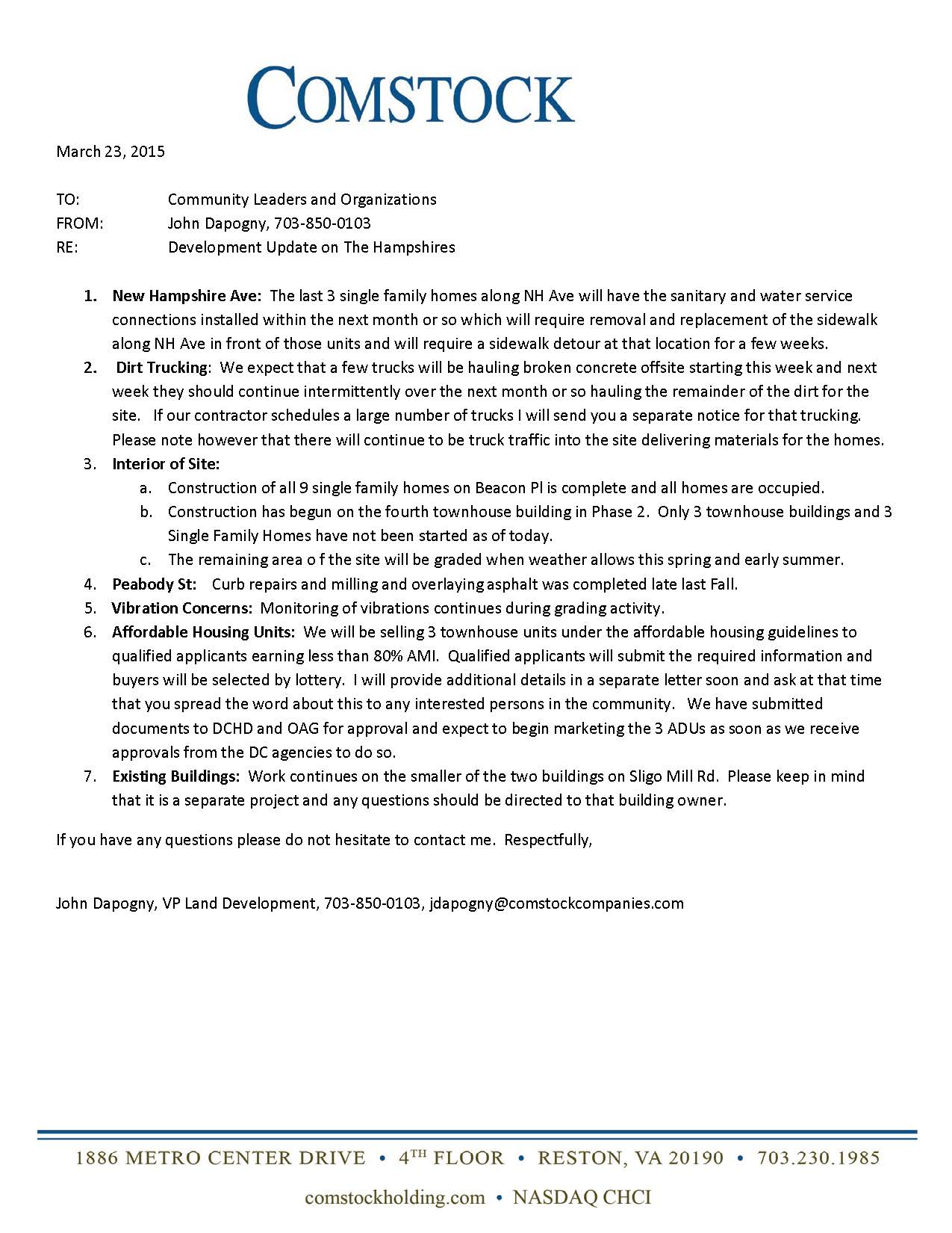 2015-3-23 The Hampshires Project Update to Community Leaders