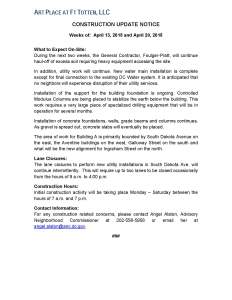 Art Place - Construction Notification Weeks of April 13 2015 and April 20 2015 FINAL