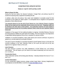 Art Place - Construction Notification Weeks of April 27 2015 and May 4 2015 FINAL