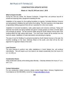 Art Place - Construction Notification Weeks of May 25 2015 and June 1 2015 FINAL