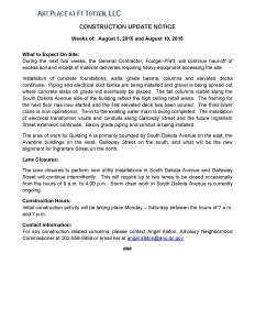 Art Place - Construction Notification Weeks of August 3 2015 and August 10 2015 FINAL