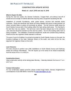 Art Place - Construction Notification Weeks of July 6 2015 and July 13 2015 FINAL