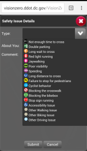 Vision Zero crowdsource map screenshot