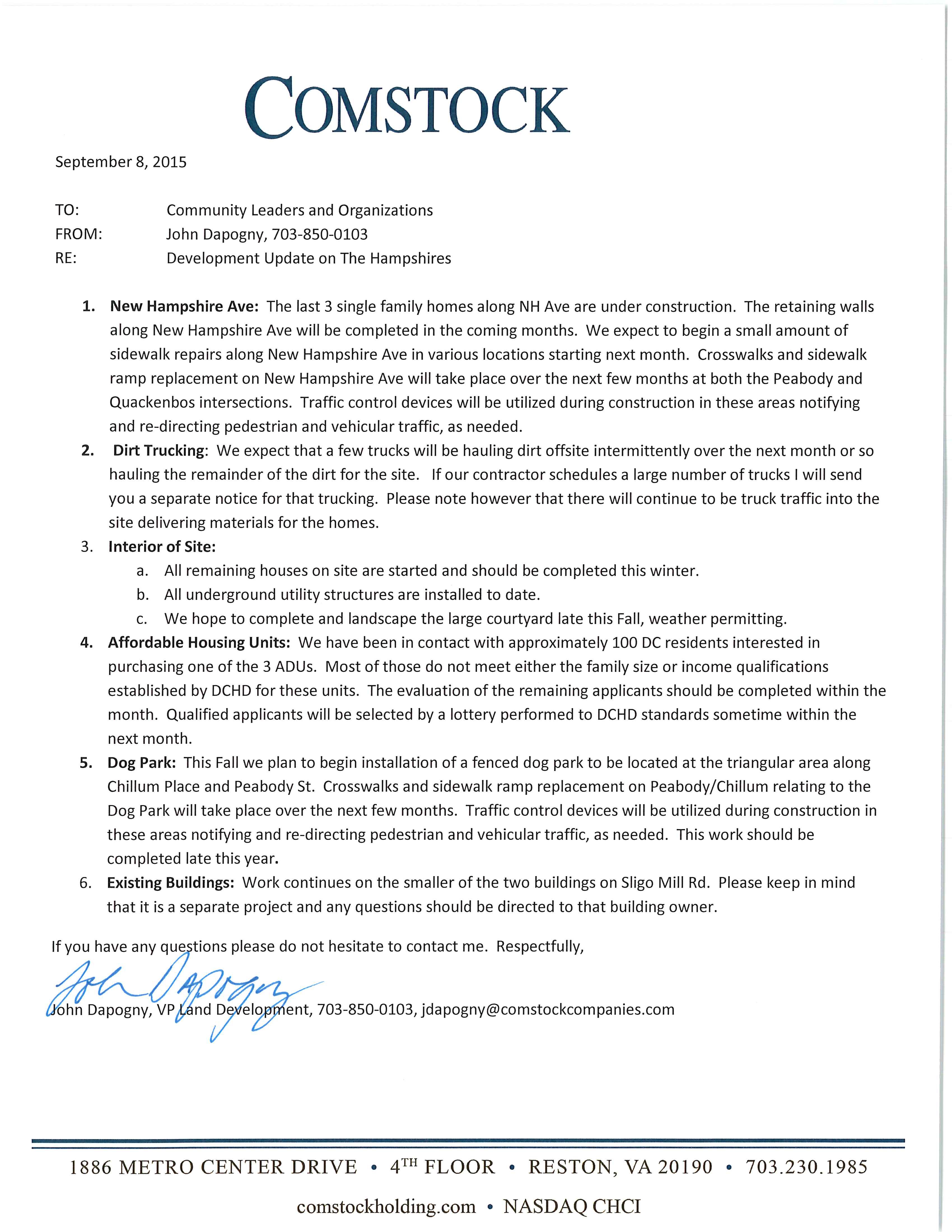 2015-9-8 The Hampshires Project Update to Community Leaders